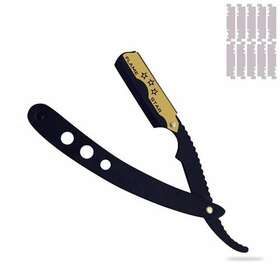 Flame Star 011586689602 Porta Navaja Barbero Acero Inoxidable Combinado Negro Y Dorado De Borde Recto