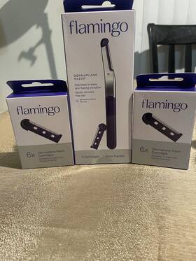 1007508185 Flamingo Dermaplane Razor Refill Cartridges 6ct Stainless Steel Face Purple