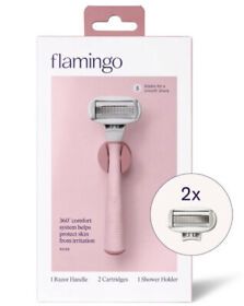 Flamingo 5 Blades Womens 1 Razor Handle 2 Cartridges Rose New Women Pink Razors