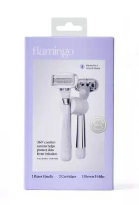 Flamingo 810075080117 Womens 5-blade Razor 1 Handle 2 Cartridges Shower Holder Chrome