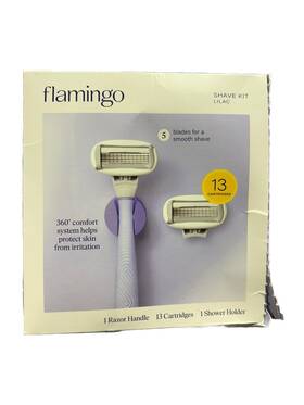 Flamingo 810075080568 Lilac Razor Set 1 Handle 13 Cartridges Shower Holder