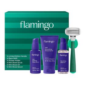 Flamingo 810075084252 Womens Set-razor Handle Blade Refill Scrub Oil Serum Shower Holder Nisb