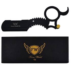 Fw-0198 Focus World Barber Black Salon Straight Wet Shaving Ring Razor Rasoi Vintage