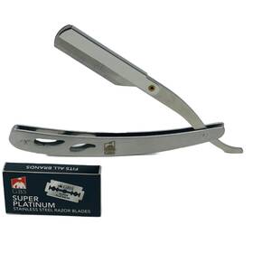 Sr2wb G.b.s Men Professional Shavette Barber Shaving 4 Piece Set Black Silver