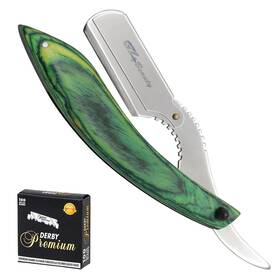 71-2fhf-vu64 G4 Vision Straight Edge Razor Barber Artificial Wood Handle Stainless Green