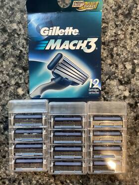 Mach3 Gillette 014260323240 Mens Refills Razor Blades - 12 Cartridges Open Packaging