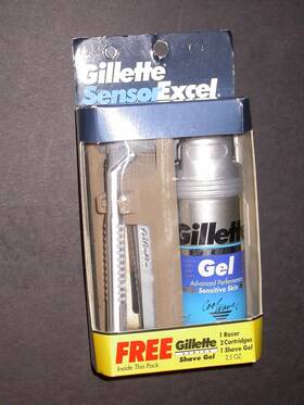 Gillette 047400126015 Nos 1996 Sensor Excel Razor With 2 Cartridges Shave Gel In Package