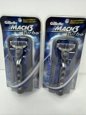 Gillette 047400150164 Lot Of 2 Mach 3 Turbo G Force Razor Handle And Cartridge Rare New