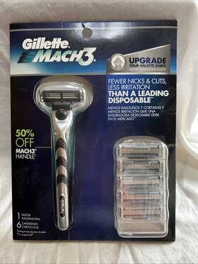 Mach3 Gillette 047400524033 Bundle With 1 Razor Handle 6 Cartridges - Sealed Free Shipping