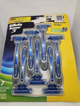 Gillette 047400528673 Sensor 3 Disposable Razor Sensitive 7 Count New