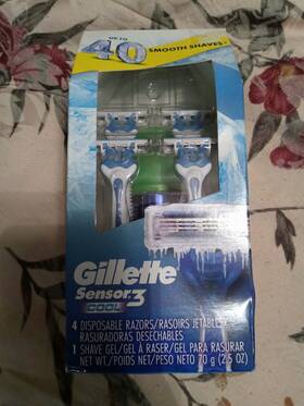 Gillette 047400664234 4 Sensor 3 Cool Disposable Razors For 40 Shaves And Shave Gel 2.5oz