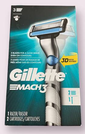 Gillette 047400667778 Mach 3 Razor With 2 Add Cartridges New Old Stock Gillette 047400667778 Mach 3 Razor With 2 Add Cartridges New Old Stock