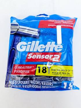 Gillette 047400668720 Sensor 2 Blade Disposable Razors Lubrastrip Fixed Chromium Coat 18 Ct