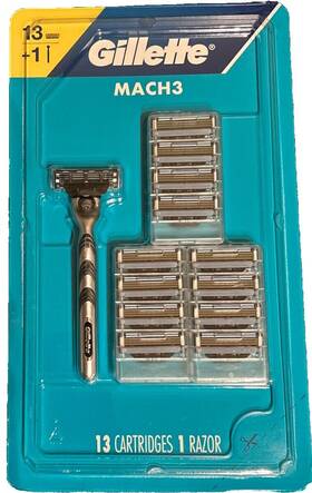 Mach3 Gillette 047400669116 Mens Razor Handle 13 Blade Refills Cartridges - New Sealed