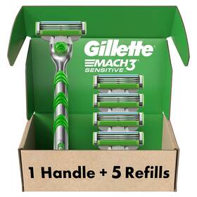 Mach3 Gillette 047400669628 Sensitive Razors For Men 1 Razor 5 Blade Refills Designe