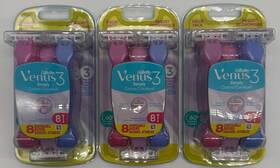 Gillette 047400669741 3pk Venus 3 Simply Colors 8 Disposable Razors Each Fast Shipping