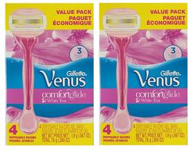 Gillette 047400669802 2 Venus Comfortglide White Tea 4 Disposable Razors Gel Bar Sealed New