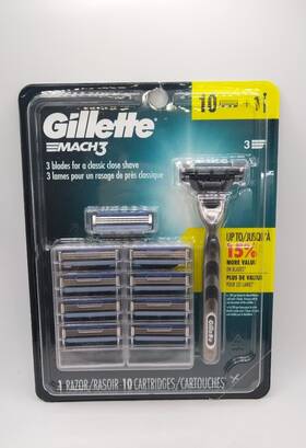 Mach3 Gillette 047400669987 Mens Razor Metal Handle With 10 Refill Cartridges