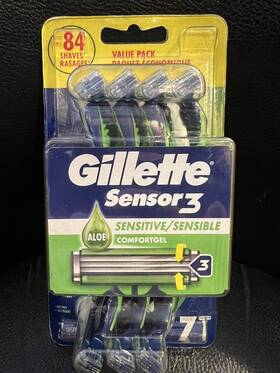 Gillette 047400672154 Sensor 3 Sensitive Disposable Razors 7 Ct. Brand New Sealed