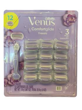 Gillette 047400672598 Venus Comfort Glide Freesia. 1 Razor 12 Cartridges Gel Bars. New