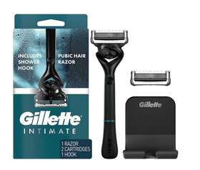 Gillette 047400683051 Intimate Pubic Hair Razor 1 Handle 2 Cartridges And Shower Hook New
