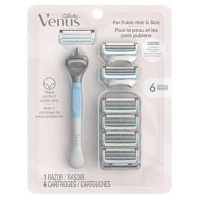 Gillette 047400686823 Venus For Pubic Hair And Skin Womens Razor Handle 6 Blade Refills