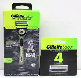 Gillette 047400689435 Labs With Exfoliating Bar Mens Razor Stand 4 Refill Cartridges