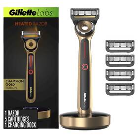 Gillette 047400690530 Labs Heated Razor Gold Edition - 1 Handle 5 Blade Refills Charging