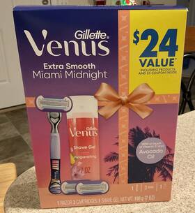 Gillette 047400696549 Venus Miami Midnight Value Pack Razor 3 Cartridges Shave Gel Nib