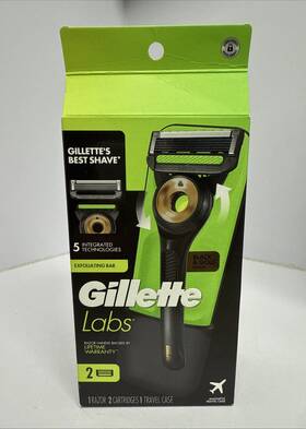 Gillette 047400697515 Labs Razor With Exfoliating Bar 1 2 Cartridges Travel Case