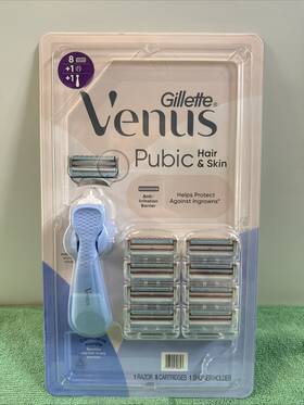 Gillette 047400708693 Venus Pubic Hair And Skin 1 Razor 8 Replacement Heads Shower Holder