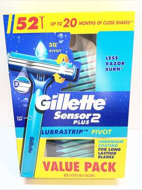 21082570 Gillette Mens Sensor Plus 2 Disposable Razor Powder Lubrastrip 52 Razors