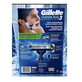 21152221 Gillette Custom Plus 3 Sensitive Disposable Razor Blades Chromium Coated Blue