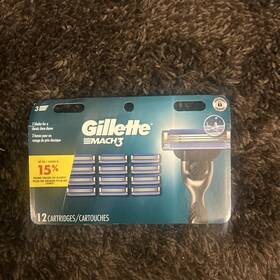 21178476 Gillette Mach 3 Razors Blade Refill With Exfoliating Bar Mens 12 Cartridges Y