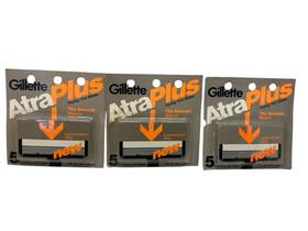 254-001 Gillette Vtg Lot Of 3-80s Atra Plus Razor Blade Cartridges Twin Blades 15 Count