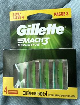 Gillette 500435122627 New Mach3 Sensitive Triple Blade Cartridges 4 Count Made In Brazil P&g