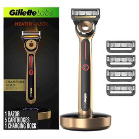 Gillette 711181948011 Labs Heated Razor Gold Edition - 1 Handle 5 Blade Refills Charging Dock