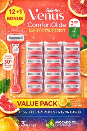 8575770 Gillette Venus Comfortglide Sunny Citrus Razor Set 13 Cartridges Handle