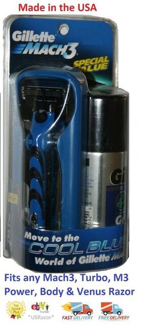 Mach3 Gillette 87989 Original Razor Fit Turbo M3 Power Blade Shaver Handle 2 Cartridge