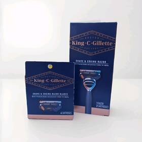 91357595 Gillette King C. Mens Neck Razor 5 Blades 4 Cartridges With 2