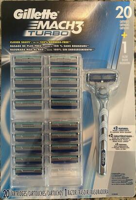 97580588 Gillette Mach3 Turbo Cartridge Razor Silver Blue 20 Cartridges Stainless Steel