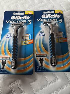 Gillette 987176085818 2 Pk Vector 3 Razor Handle With 1 Refill Cartridge Fits Sensor Excel