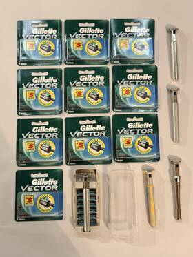 99338861 Gillette Vector 50 Replacement Cartridges Plus Used Vintage Atra Handles