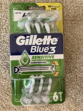 Phil-1290-22 Gillette Tran699 Blue 3 Sensitive Comfortgel New Pack Of 6 Razors With 40-degree Pivot