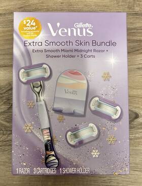 Gillette Venus 047400704206 Miami Midnight Extra Smooth Razor Handle 3 Refills And Hook Set