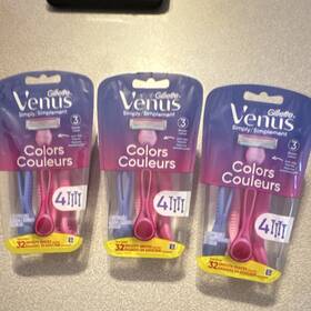 20174441 Gillette Venus Lot Of 3 Simply Colors Disposable Razor Women Blades 4 Ct