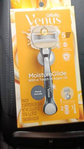 21133417 Gillette Venus Moistureglide Metal Handle 5-blade Razor 2 Cartridges Shower H