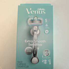 21138293 Gillette Venus Extra Smooth Sensitive Razor Metal Handle 2 Cartridges Shower