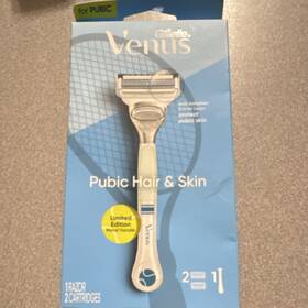 513417400 Gillette Venus Pubic Cartridge Razor White Blue 2 Cartridges Metal Handle
