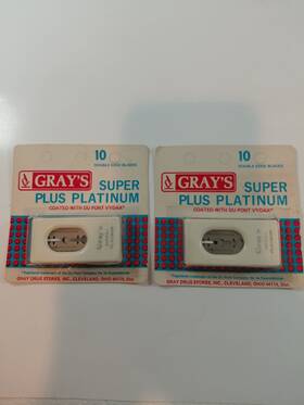 3071858 Grays 20 Super Plus Platinum Double Edge Razor Blades Vydax Coated Vintage Nos